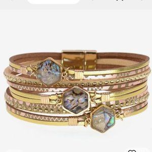 Beautiful multi-strand women's rope and leather bracelets. Secure Magnetic clasp